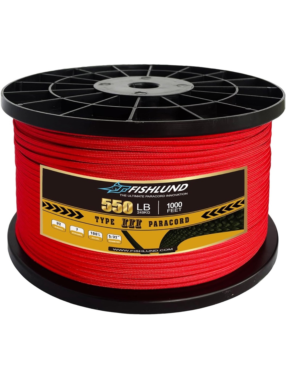 FISHLUND 550 lb Type III Paracord 1000 ft Imperial Red
